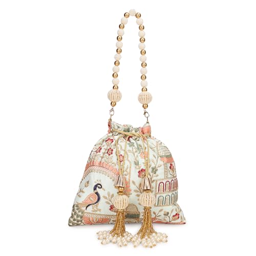 Image of LONGING TO BUY Indian Ethnic Pearls & Sequence Potli Bag for Women, Wedding Potli Bag and For Ethnic Wear