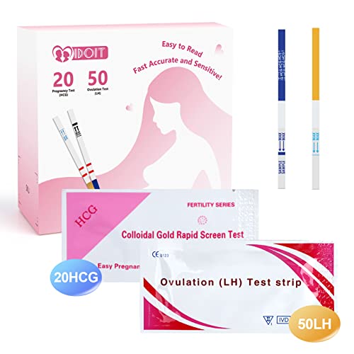 IDOIT 50 pcs pruebas de ovulación y 20 pcs pruebas de embarazo，ultrasensibles kit de test ovulación y embarazo para resultados rápidos y precisos