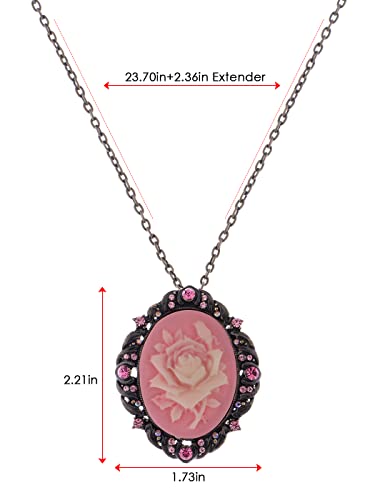 Alilang Vintage Inspired Sparkly Crystal Rhinestones Flower Cameo Pendant Necklace Brooch Pin, Rose Pink #TOP3