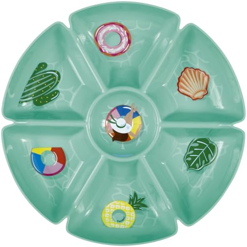 Summer Fun Divided Plastic Serving Tray - (11.25" x 11.25") 1 Piece - Perfect Serveware for Summer Getaways and Beach-Themed Celebrations