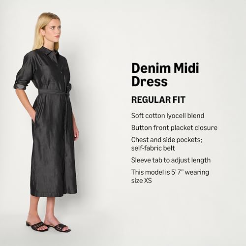 Image of Amazon Essentials Women's Regular-Fit Denim Chambray Long-Sleeve Dress