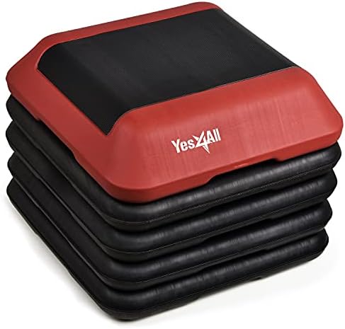 Yes4All 16"x16" Height-Adjustable High Step Aerobic Platform with 4 Risers for Home Gym Exercise Fitness Workout, Cardio and Jumping (Red Black)
