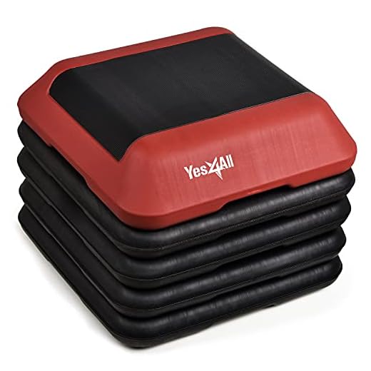 Yes4All 16"x16" Height-Adjustable High Step Aerobic Platform with 4 Risers for Home Gym Exercise Fitness Workout, Cardio and Jumping (Red Black)