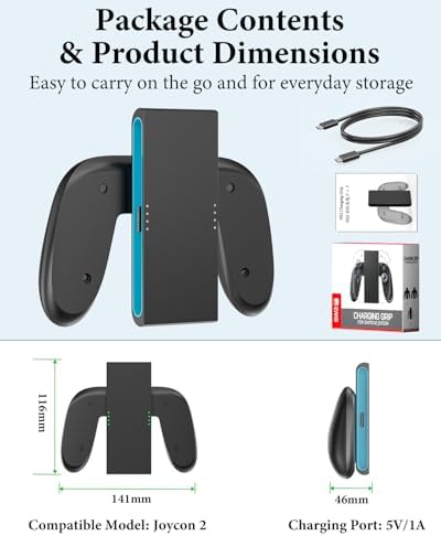 Controller Grip for Switch 2 , OLCLSS Grip for Nintendo Switch 2 J0ycon with Magnetic Charging and Type-C Fast Charge, Compatible with Nintendo Switch 2 J0y-con Grip Durable ABS for Comfortable Gaming-Black - 5