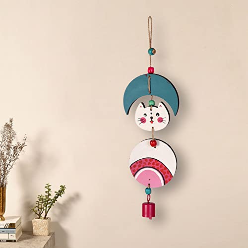 Image of Aakriti Art Creations Cute Kitty Wind Chime Pastel White | Handmade Wooden & Metal Windchimes for Home | Decorative Wind Chimes for Balcony, Garden, Living Room | Feng Shui Wind Chime Decor
