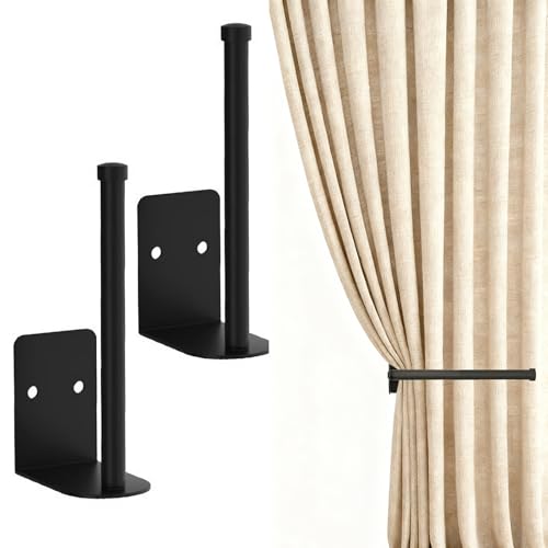 2 Self Adhesive Curtain Hooks,No Drilling Required Curtain Tie Backs,Rust And Corrosion Resistant Curtain Tie Backs Hooks,Strong Load-Bearing And Will Not Fall Off (2,Black)