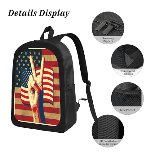3PCS Backpack for Women Men With Lunch Box Pencil Bag 17 Inch Lightweight Adjustable Strap Back Pack 3 In 1 Set Victory Flag Usa Casual Daypack Unisex Fit Travel Work Camping4