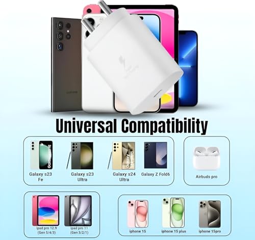 Image of MAK 25W Charger with Cable for Samsung Galaxy A14 5G Type C Charger Adapter Compatible with Galaxy A14 Charger, 25 Watt USB Type C to C Pd Charging Adapter C Type, White