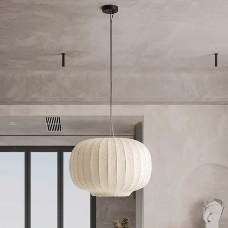 Suspension wabi-sabi beige Ø40cm avec base E27 réglable en hauteur
