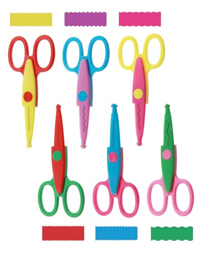 HUVZOR Lot de 6 Ciseaux de Bricolage pour Enfants, Différentes Formes de Coupe, Ciseaux sans Danger pour Enfants,pour Crèche, Débutants et Projets DIY