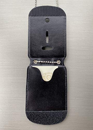 Law Enforcement Badge Holder Black Neck Chain & Id Holder Full Grain Leather With Hidden Inside Card Slot #TOP4