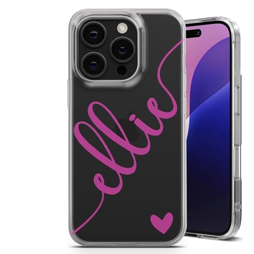 TULLUN Custodia personalizzata per iPhone 12/12 Pro, in morbido gel trasparente, cover personalizzata con cuore e iniziali diagonali a colori, testo con nome e iniziali - viola