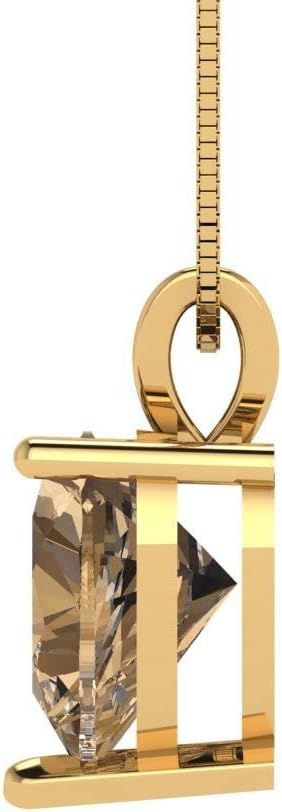 Clara Pucci 2 cttw Champagne Simulated Diamond Yellow Gold-Plated Silver Necklace and Pendant for Women (16" Box Chain,Heart Cut,8mm) - Image 3