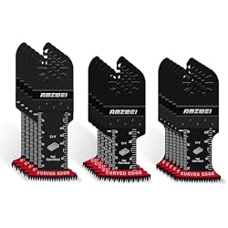 AMZWEI 16PCS Japanese Teeth Oscillating Tool Blade, CRV Extra Long | Fast & Clean Wood Cutting, Curved Edge Universal Oscillating Saw Blades Compatible with Dewalt Milwaukee Bosch Ryobi