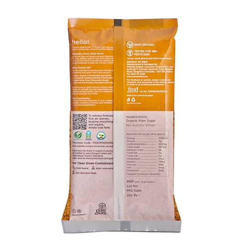 Phalada Pure & Sure Pure & Sure Organic Palm Sugar | Natural Sugar, Unrefined & Wholesome | Organic Sugar for Tea, Coffee & Baking, 500gm.