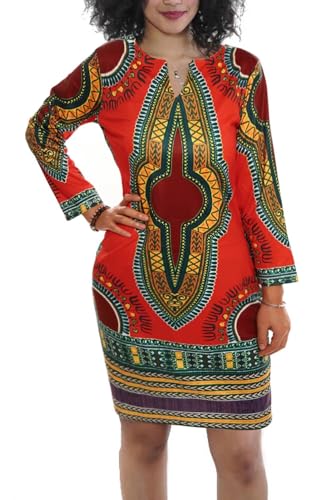 Women Bohemian V Neck African Printed Ethnic Style Summer Bodycon Shift Dress3