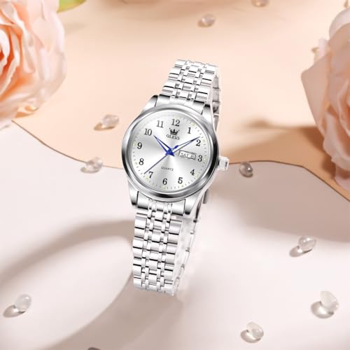 Image of OLEVS Luxury Ladies Watches,Women's Watch with Day and Date,Female Watch for Small Wrist,Gold Stainless Steel Watches for Women,Easy Read Ladies Wrist Watches Waterproof(Adjustable Strap