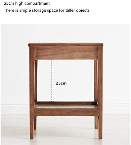 Telephone Table, Side Table with Drawer,Solid Wood Nightstand,Sofa Telephone Tables,Small Living Room Coffee Table,Double-Layer Storage,Walnut Color