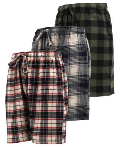 Image of Andrew Scott Men's Cotton Flannel Knee Length Shorts | Drawstring & Pockets Boxer Sleep Shorts | Multi Packs & Colors