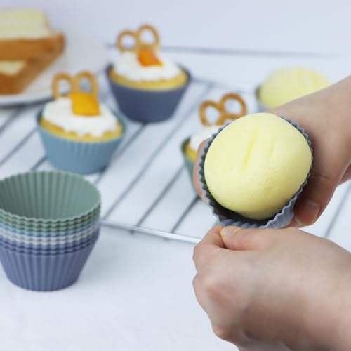 Image of 24Pack Silicone Muffin Cups, Reusable Cupcake Liners Molds for Baking, 3 Shapes Lunch Box Bento Dividers-Round, Square, and Rectangular (Grey Series, Regular Size)