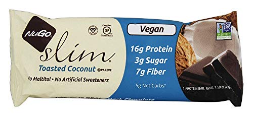 NUGO NUTRITION BAR, Slim Bar, Toasted Coconut, Pack of 12, Size 1.59 OZ, (Gluten Free GMO Free Vegan Wheat Free Yeast Free)