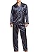 Sanraflic Herren Schlafanzug Pyjama Set Satin Nachtwäsche Langen Ärmel Loungewear (Blau Golden, M)