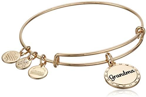 Alex and Ani Because I Love You Grandma Expandable Wire Bangle Bracelet for Women, Wise and Warm Charm, Shiny Antique Gold Finish, 2 to 3.5 in