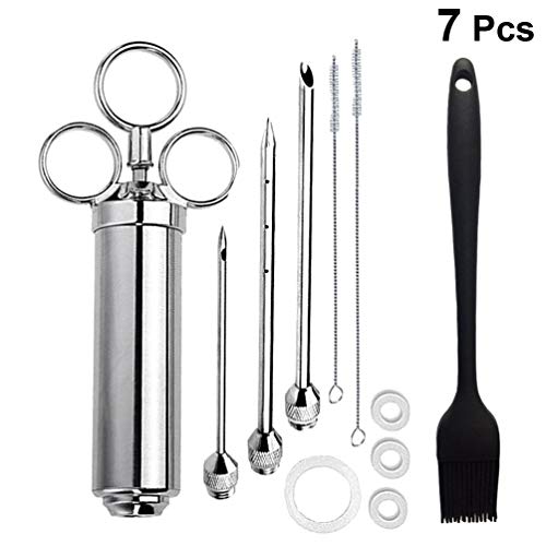 UPKOCH Stainless Steel Meat Injector Flavor Food Seasoning Injector with Marinade needles for BBQ Turkey Chicken (Black Brush)