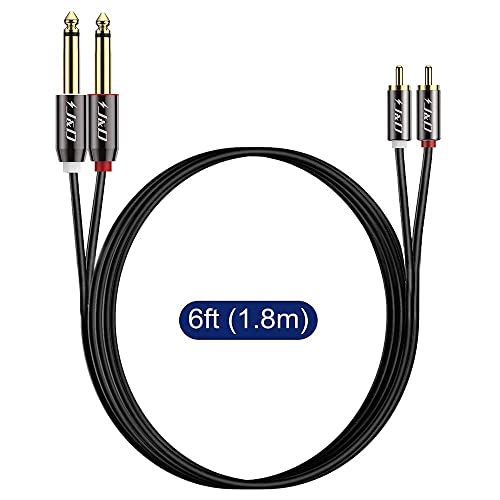 J&D 1/4 to RCA Cable, Gold Plated Copper Shell Heavy Duty 2X6.35mm TS to Dual RCA Stereo Audio Interconnect Cord for AV Receivers, Speakers, Home Audio Systems, Amplifiers, 6 Feet