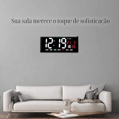 Relógio Parede Digital Led Grande Termômetro Calendário Data e Alarme (Branca)