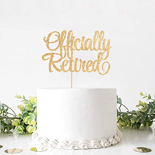 Mixed Gold Glitter Officially Retired Cake Topper, Happy Retirement Cake Decorations, Retirement Party Decoration Supplies For Women Or Men #TOP2