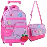Juju Mochila Escolar de Rodinhas com Lancheira Térmica, Conjunto Infantil com Alça Telescópica, Bolsos Organizadores, Material Resistente, P/Meninas (Lilás)