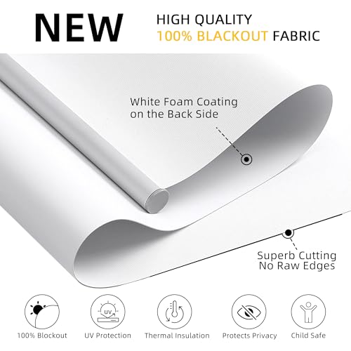 ChrisDowa Cordless 100% Blackout Roller Blinds with Thermal Insulation and UV Protection for Living Room White 23" W X 7