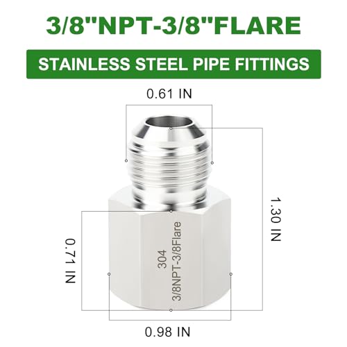 Image of TAISHER 5PCS Forging of 304 Stainless Steel Tube Flare Fittings, 3 /8 inch Male Flare x 3 /8 inch NPT Female, Half Union