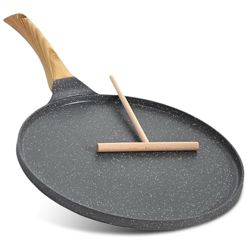 BAIFULAI Sartén para crepes con revestimiento antiadherente: 26 cm de maifanita, con mango de baquelita, compatible con todas las cocinas y cocinas de inducción (gris)