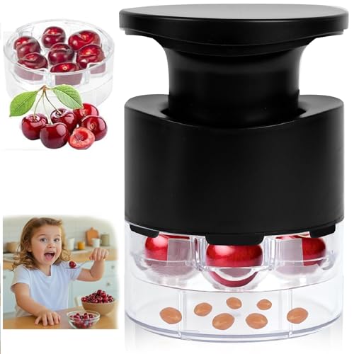 Kirschentkerner, Manueller Kirschentsteiner mit Auffangbehälter, Push-Down-Mechanismus für einfache Bedienung (Schwarz)