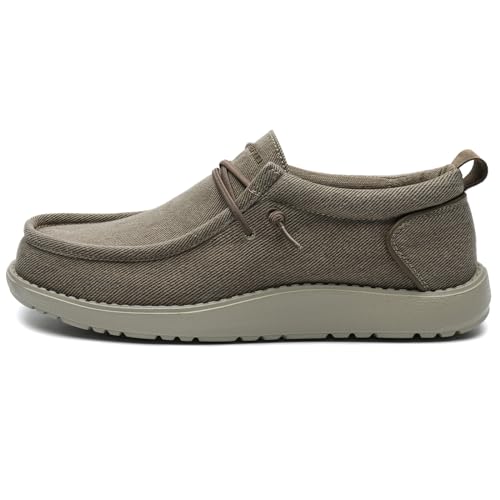 Mens Loafers Casual Silp on Shoes Wide Width Arch Support Comfortable Canvas Boat Shoes for Men Khaki, Size 16