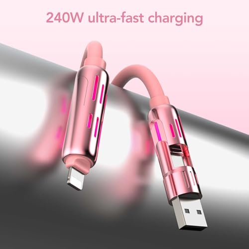 Image of MFish 240W 4-in-1 Fast Charging Cable, Pink, 6.6FT