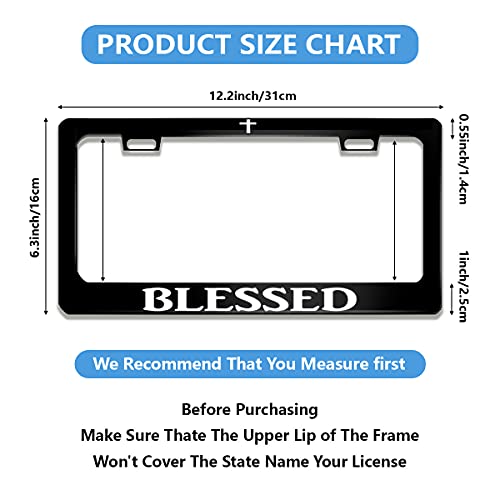 Funny License Plate Frame With Humor Texts Blessed Christian Quality Metal Aluminum Car Cover Tag Holder With 2 Holes And Screws 12 X 6 Inch Decoration For Us Vehicles Standard For Women Men #TOP1