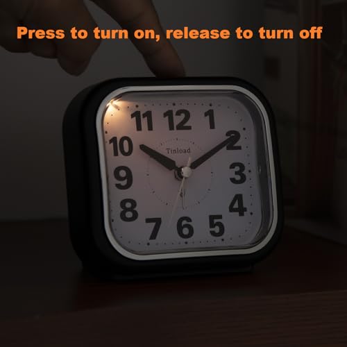 Image of Tinload 4.3 inch No Ticking Analog Alarm Clock,Silent Readable for Seniors,Easy to Set,Gradual Rise Alarm,Big Numbers,On /Off Switch on Side,Gentle Wake,Snooze,Lighted on Demand,Battery Operated,Black
