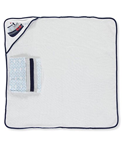 Image of Luvable Friends Unisex Baby Hooded Towel with Five Washcloths, Tugboat, One Size (Pack of 2)