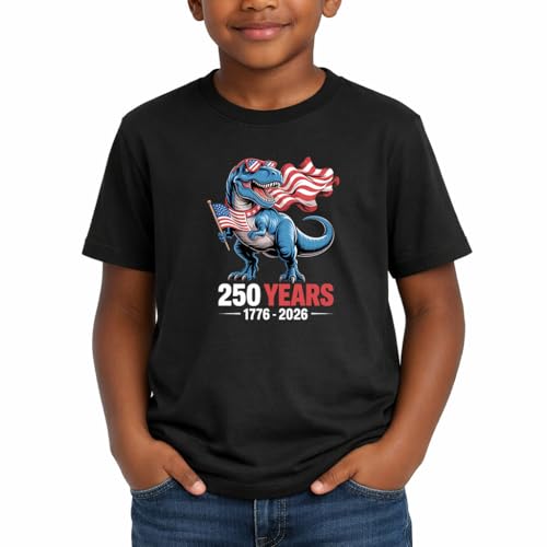 Image of Boys Constitution Day 250 Anniversary USA Shirt Independence Shirt 3-8T | for Kids Boys Girls Toddlers 3T-8T, 4th of July Dinos Flag Patriotic Tee, Independence Day