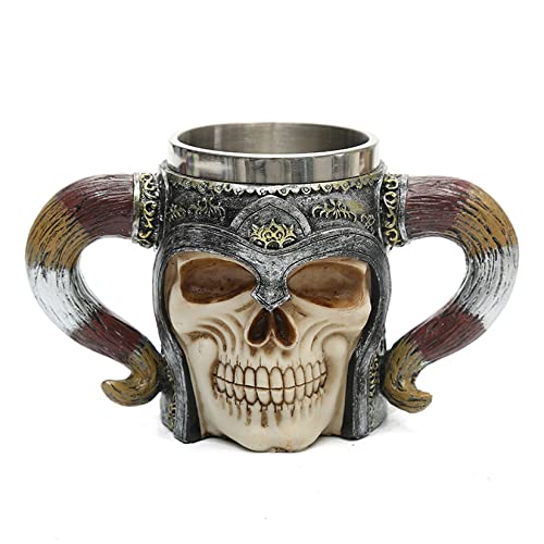Hawgeylea Tasse en forme de tête de mort viking - 550 ml - En résine - Acier inoxydable - Pour homme - Pour café, thé, eau - Pour fête ou bar (Style 3) Cover