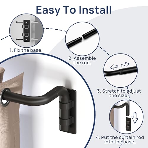 Image of ENJOYBASICS 30-144 inch Wrap Around Curtain Rod, Quick Curtain Change, Black | Blackout Curtain Rod, Maximum Block Light for Sleep, Flexibly Adjustable Length to Fit Any Room, No Sagging, Easy to Install