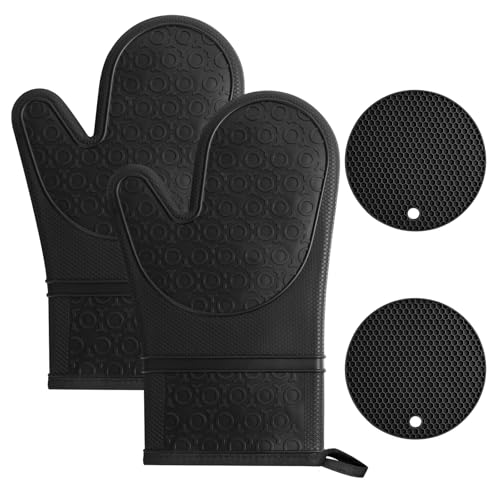 AUAUY Ofenhandschuhe Set, 1 Paar Silikon Ofenhandschuhe mit 2 Topflappen, Anti-Rutsch Kochhandschuhe, Hitzebeständige Topfhandschuhe, Backofen Handschuhe für Küche Kochen Backen Grillen BBQ AUAUY Ofenhandschuhe Set, 1 Paar Silikon Ofenhandschuhe mit 2 Topflappen, Anti-Rutsch Kochhandschuhe, Hitzebeständige Topfhandschuhe, Backofen Handschuhe für Küche Kochen Backen Grillen BBQ