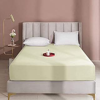 Queens Land Home Extra Deep 16"(40cm) Non Iron Percale Plain Pollycotton Fitted Sheet-(Pillow Case, Cream)