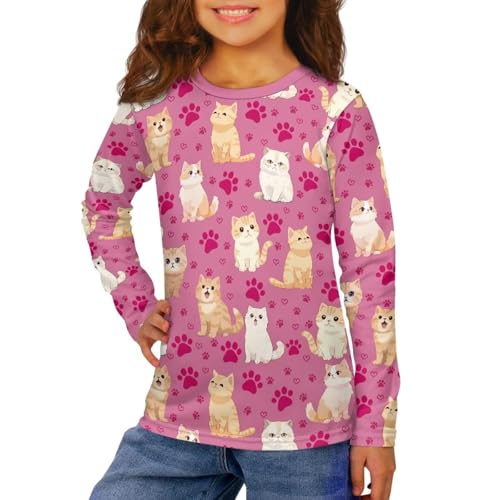 Image of Girls Long Sleeve Shirts Casual Crewneck Soft T-shirts for Girls 3-16 Years Old