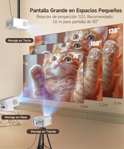 Miniatura 7 de App Integrada Mini Proyector 4k 8k Soporte 1080p Nativo, Proyector Portátil Con Android 14 Wifi 6 Bt 5.4, 600ansi, Enfoque Automático, 6d Corrección Automática De Trapecio, Rotación 180 , Hy350max