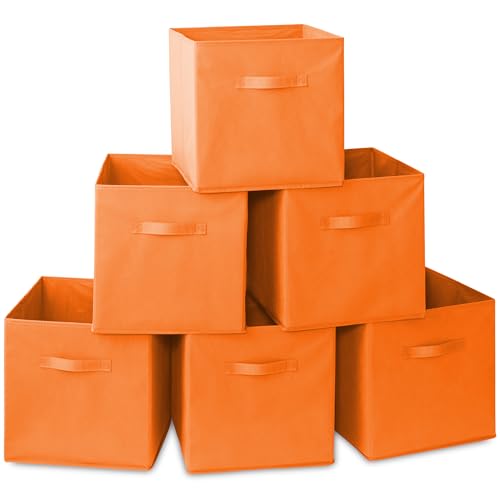 Casafield Set of 6 Collapsible Fabric Cube Storage Bins, Orange - 13" Foldable Cloth Baskets for Shelves, Cubby Organizers & More