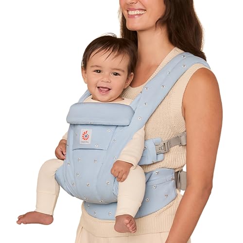 Ergobaby Omni Deluxe Baby Carrier Newborn to Toddler - Breathable Baby Carriers for Summer - All-Position Carrier with Enhanced Lumbar Support & Airflow (7-45 Pounds), Cotton, Serene Blue Flowers